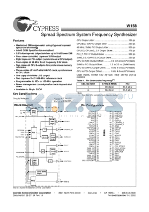 W158 datasheet - Spread Spectrum System Frequency Synthesizer