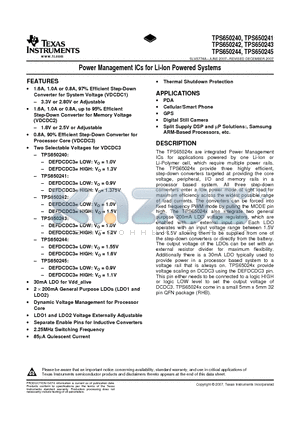 TPS650243RHBTG4 datasheet - Power Management ICs for Li-Ion Powered Systems