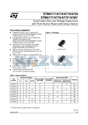 STM6778 datasheet - Dual/Triple Ultra-Low Voltage Supervisors with Push-Button Reset (with Delay Option)