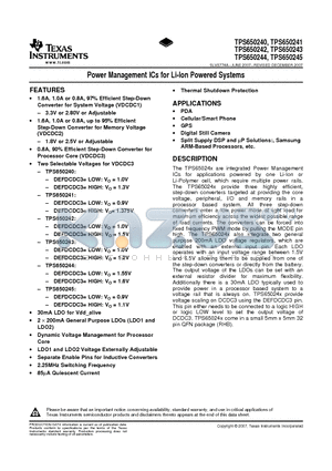 TPS650245 datasheet - Power Management ICs for Li-Ion Powered Systems