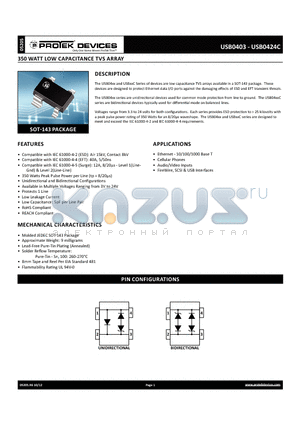 USB0405C datasheet - 350 WATT LOW CAPACITANCE TVS ARRAY