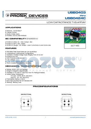 USB0415 datasheet - LOW CAPACITANCE TVS ARRAY