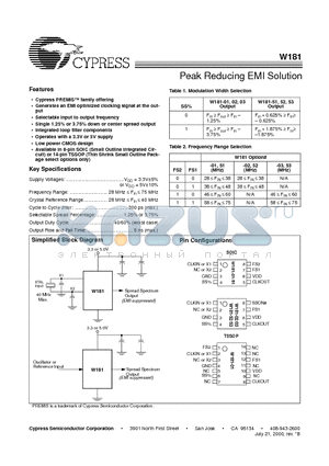 W181 datasheet - Peak Reducing EMI Solution