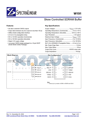 W191 datasheet - Skew Controlled SDRAM Buffer