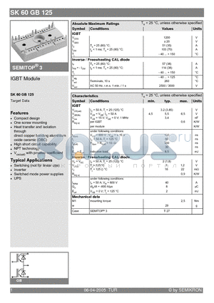 SK60GB125 datasheet - IGBT Module