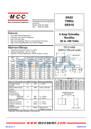SK610 datasheet - 6 Amp Schottky Rectifier 20 to 100 Volts