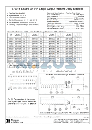 SP2410102 datasheet - SP241 Series 24-Pin Single Output Passive Delay Modules