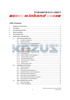 W19B160TBAH7H datasheet - 16Mbit, 2.7~3.6 volt CMOS flash memory