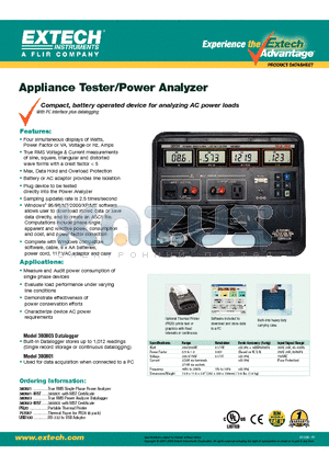 USB100 datasheet - Appliance Tester/Power Analyzer