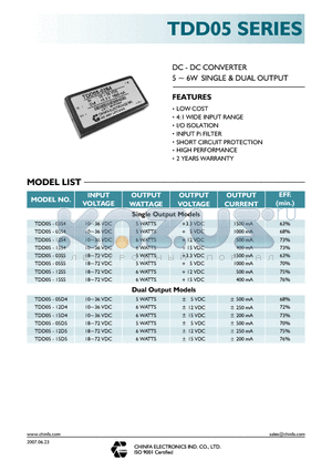 TDD05-05D4 datasheet - DC - DC CONVERTER 5 ~ 6W SINGLE & DUAL OUTPUT