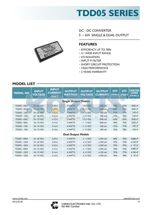 TDD05-12D5 datasheet - DC - DC CONVERTER 5 ~ 6W SINGLE & DUAL OUTPUT