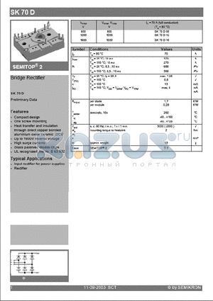 SK70D16 datasheet - Bridge Rectifier