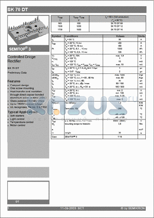 SK70DT12 datasheet - Controlled Bridge Rectifier