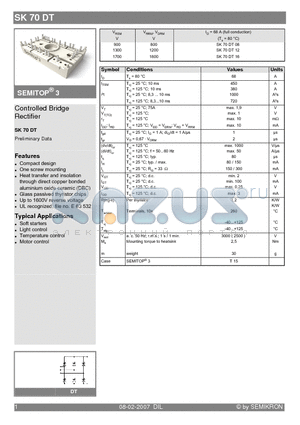 SK70DT16 datasheet - Controlled Bridge Rectifier