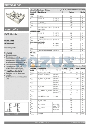 SK70GAL063 datasheet - IGBT Module