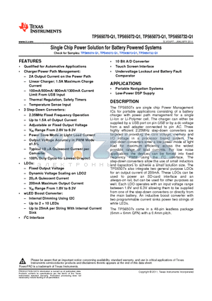 TPS650731TRSLRQ1 datasheet - Single Chip Power Solution for Battery Powered Systems