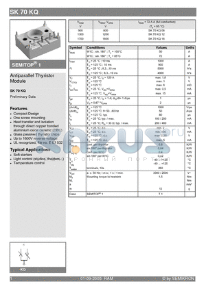 SK70KQ08 datasheet - Antiparallel Thyristor Module