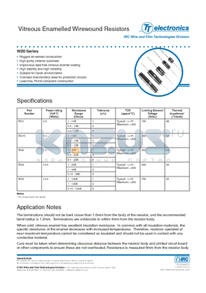 W209001GR datasheet - Vitreous Enamelled Wirewound Resistors