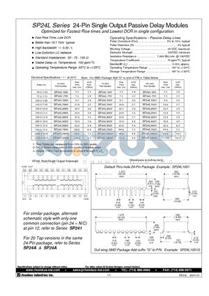 SP24L-501 datasheet - SP24L Series 24-Pin Single Output Passive Delay Modules