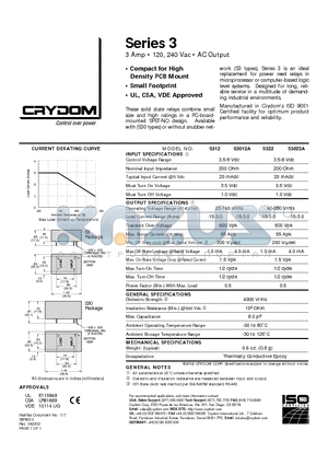 S322 datasheet - 3 Amp  120, 240 Vac  AC Output