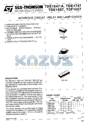 TDE1647 datasheet - INTERFACE CIRCUIT - RELAY AND LAMP-DRIVER