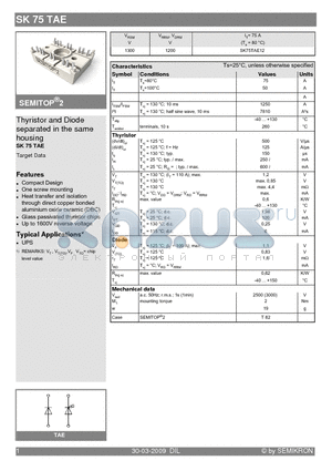 SK75TAE datasheet - Thyristor and Diode separated in the same housing