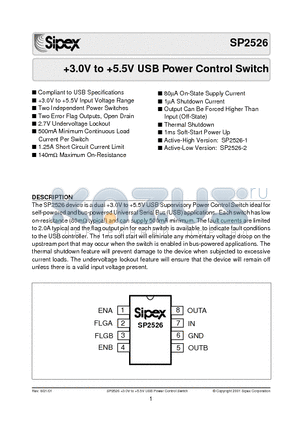 SP2526 datasheet - 3.0V to 5.5V USB Power Control Switch