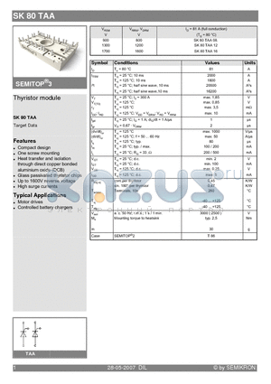 SK80TAA12 datasheet - Thyristor module