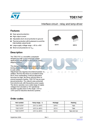 TDE1747DP datasheet - Interface circuit - relay and lamp-driver
