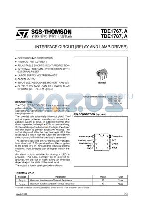 TDE1767A datasheet - INTERFACE CIRCUIT RELAY AND LAMP-DRIVER