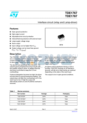 TDE1767DP datasheet - Interface circuit (relay and Lamp-driver)