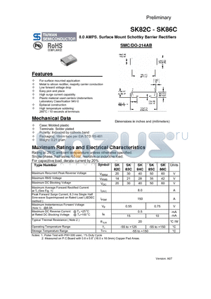 SK82C datasheet - 8.0 AMPS. Surface Mount Schottky Barrier Rectifiers