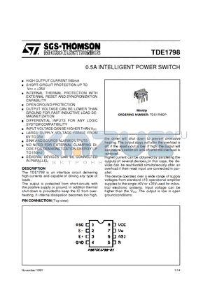 TDE1798 datasheet - 0.5A INTELLIGENT POWER SWITCH