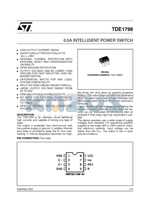 TDE1798 datasheet - 0.5A INTELLIGENT POWER SWITCH