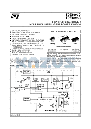 TDE1897C datasheet - 0.5A HIGH-SIDE DRIVER INDUSTRIAL INTELLIGENT POWER SWITCH