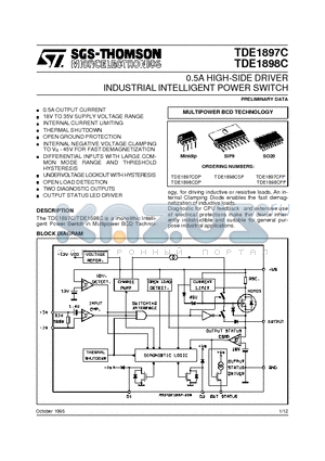 TDE1898CDP datasheet - 0.5A HIGH-SIDE DRIVER INDUSTRIAL INTELLIGENT POWER SWITCH