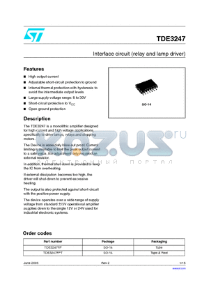 TDE3247 datasheet - Interface circuit (relay and lamp driver)