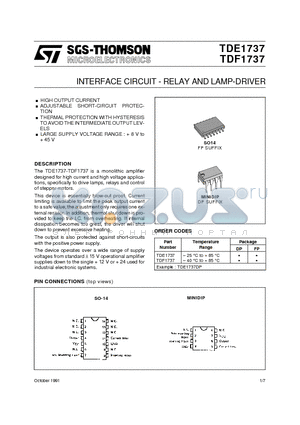 TDF1737 datasheet - INTERFACE CIRCUIT - RELAY AND LAMP-DRIVER