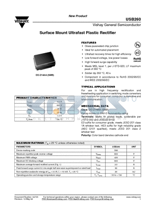 USB260-E3/5BT datasheet - Surface Mount Ultrafast Plastic Rectifier