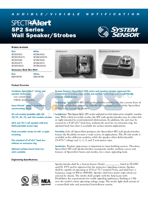 SP2R2475 datasheet - Wall Speaker Strobes