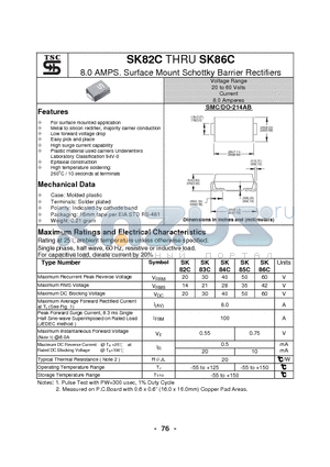 SK86C datasheet - 8.0 AMPS. Surface Mount Schottky Barrier Rectifiers
