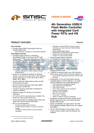 USB2602-NE-XX datasheet - 4th Generation USB2.0 Flash Media Controller with Integrated Card Power FETs and HS Hub