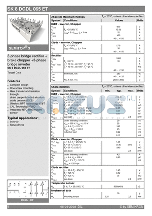 SK8DGDL065ET_08 datasheet - 3-phase bridge rectifier  brake chopper 3-phase bridge inverter