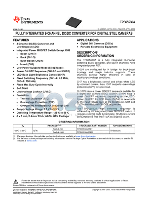 TPS65530ARSLRG4 datasheet - FULLY INTEGRATED 8-CHANNEL DC/DC CONVERTER FOR DIGITAL STILL CAMERAS