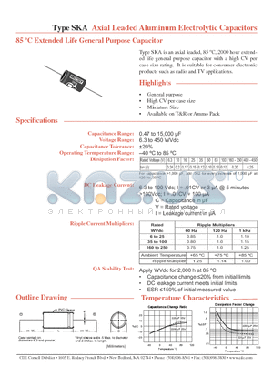 SKA010M100 datasheet - Axial Leaded Aluminum Electrolytic Capacitors