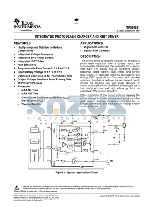 TPS65561RGTTG4 datasheet - INTEGRATED PHOTO FLASH CHARGER AND IGBT DRIVER