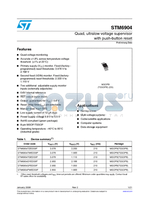 STM6904PWEDS6F datasheet - Quad, ultralow voltage supervisor with push-button reset