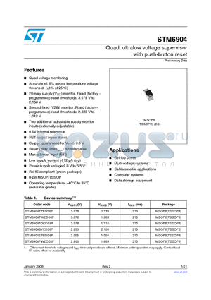 STM6904TZEDS6E datasheet - Quad, ultralow voltage supervisor with push-button reset