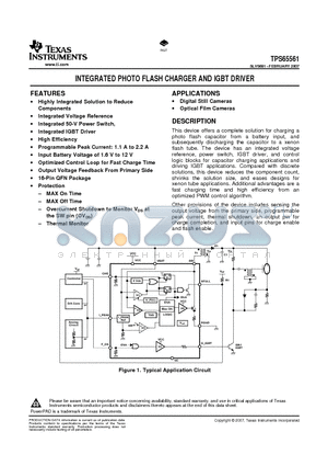 TPS65561RGTR datasheet - INTEGRATED PHOTO FLASH CHARGER AND IGBT DRIVER