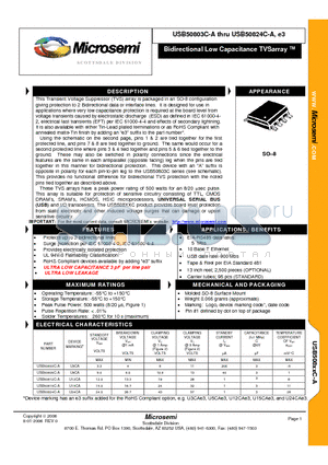 USB50812C-AE3 datasheet - Bidirectional Low Capacitance TVSarray 